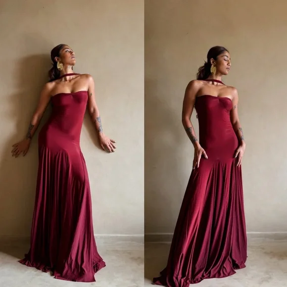 Deme by Gabriella Berta Maxi Dress in Burgundy Size Small